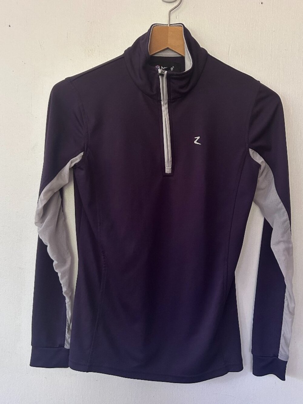 Horze 1/4 Zip Equestrian Pullover Size 4 Purple Horse Girl Riding Sheer Sleeves